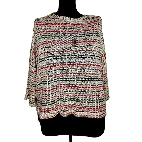 Striped Knit Sweater Top Colorful Pullover Lightweight Casual - Picture 1 of 4